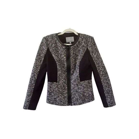 Classiques Entier Leather Trim Wool Blend Full Zip Jacket Women's Black Small - Picture 1 of 7
